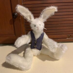 Boyds Bears White Plush Bunny with Navy Vest